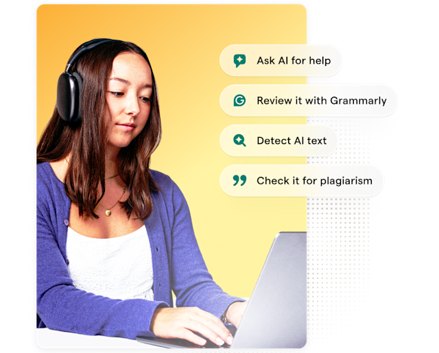 Grammarly product illustration on its student page