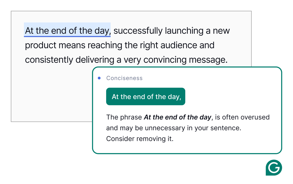 Grammarly edits your text for conciseness