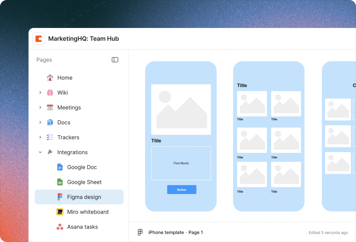 Coda MarketingHQ Team Hub Figma product example