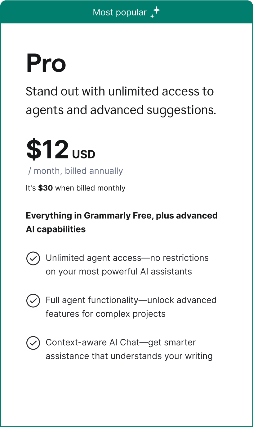 Pro _ Stand out with unlimited access to agents and advanced suggestions.