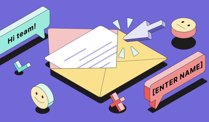 Illustration of a letter emerging from an envelope beside emojis and speech bubbles. 