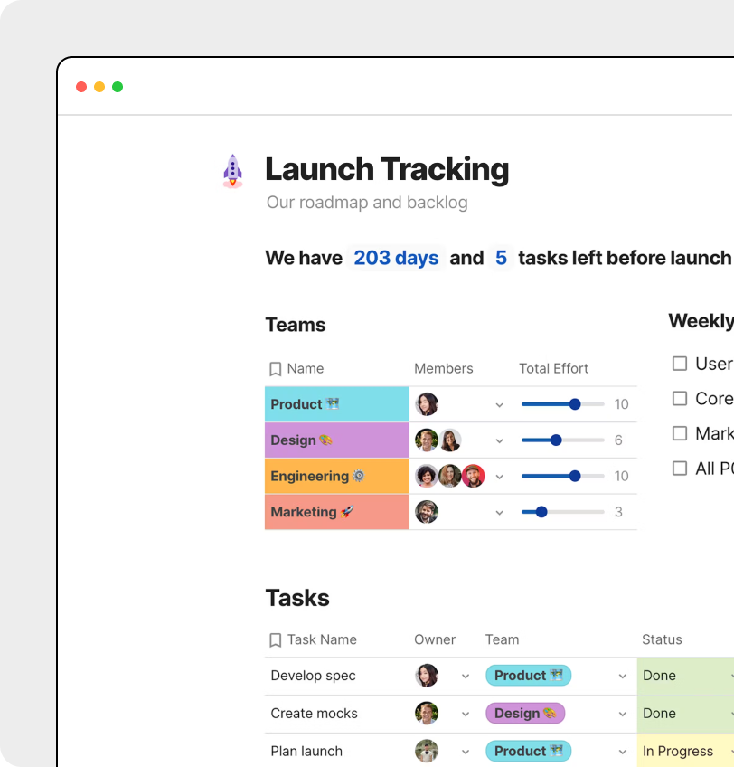 Launch tracking document