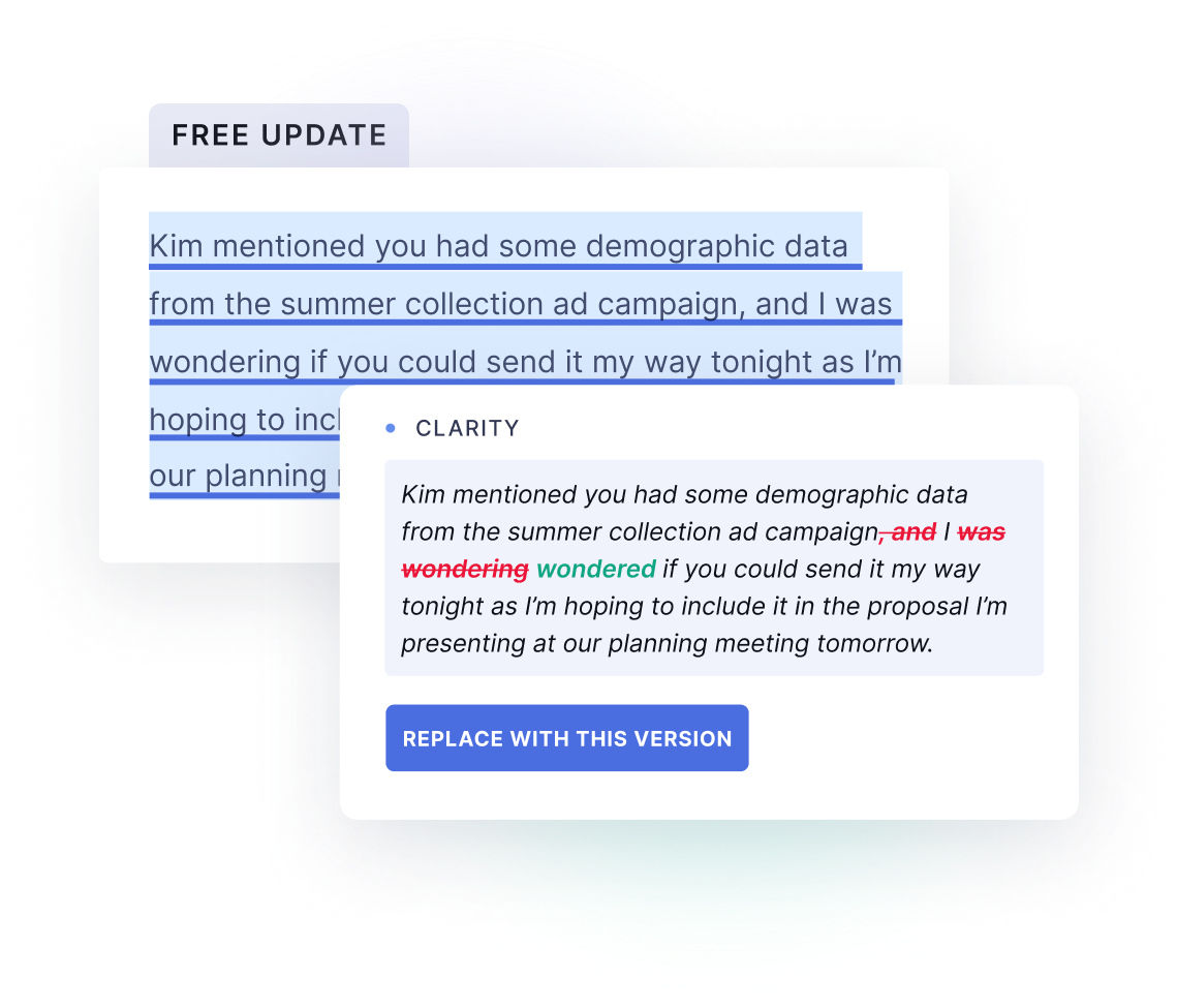 Grammarly Premium suggesting copy edits to increase clarity.