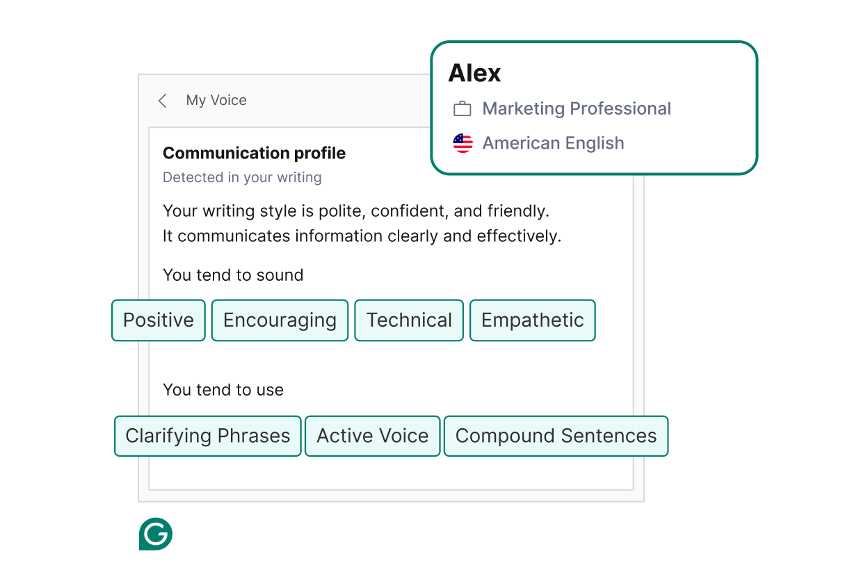 Illustration of how a user can set their writing tone using Grammarly