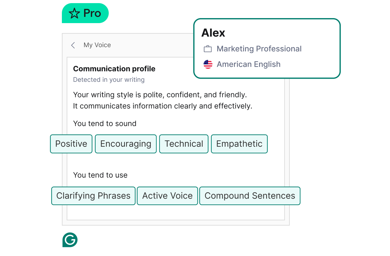 Showing the Grammarly "My Voice" admin