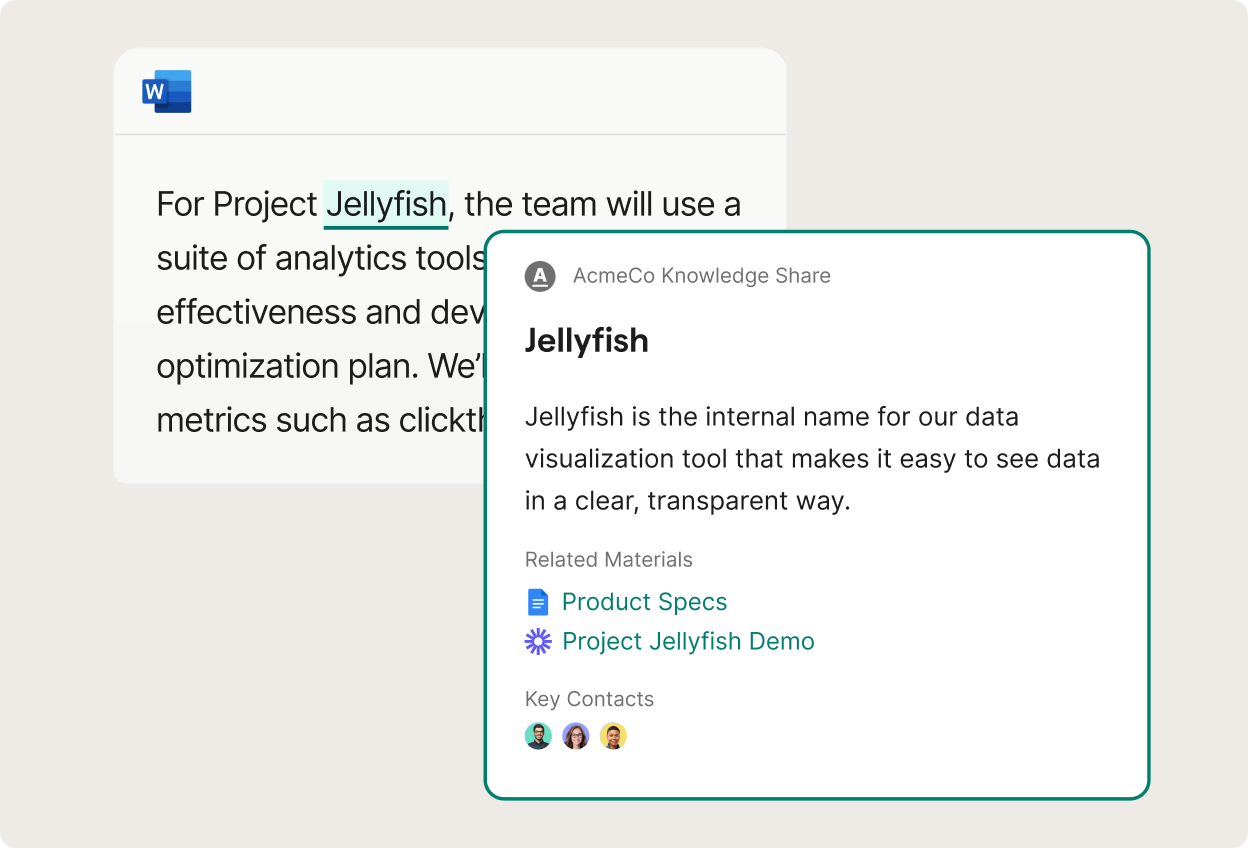 Grammarly showing a internal name using knowledge share feature