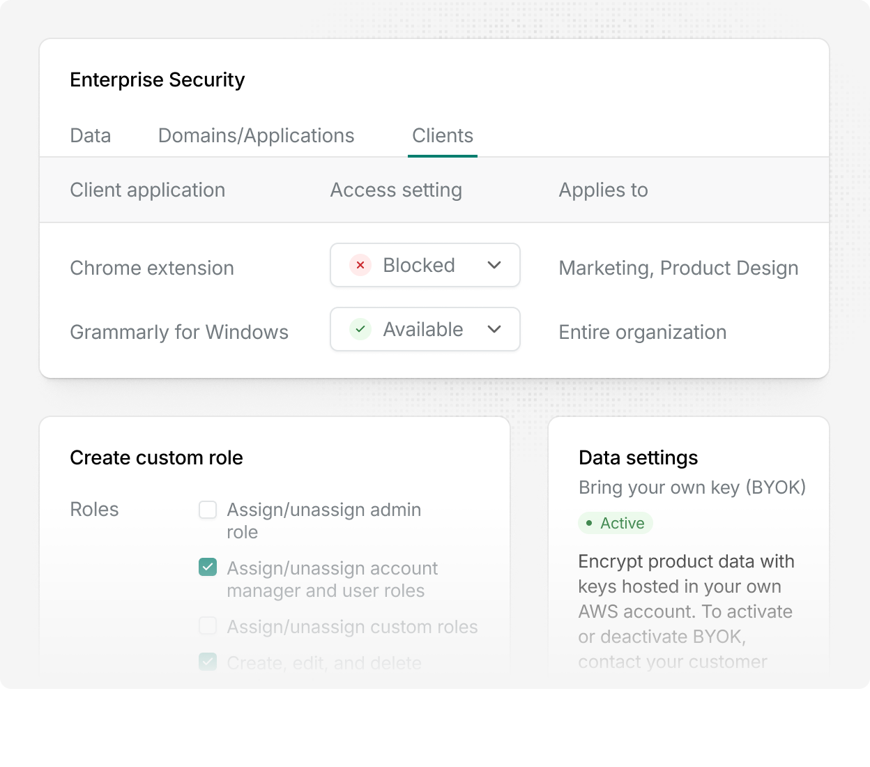 A view of Grammarly's enterprise security solutions