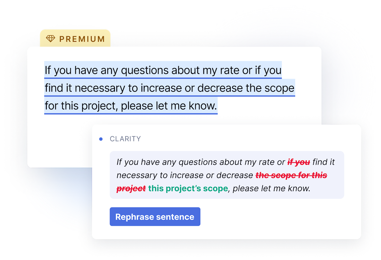 Clarity suggestion in the Grammarly product