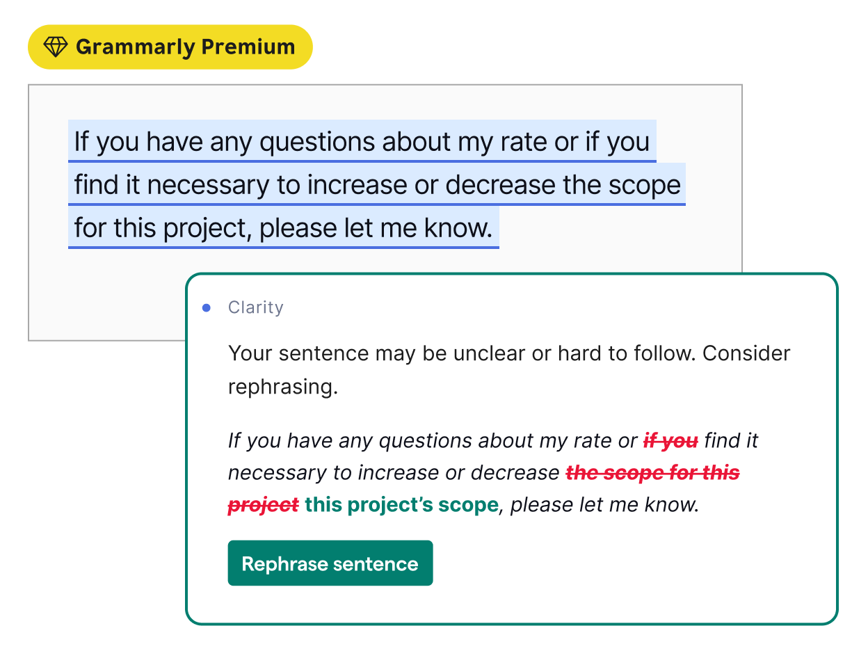 Clarity suggestion in the Grammarly product