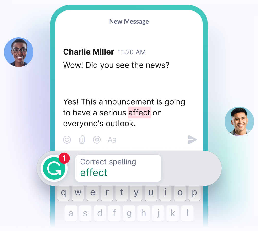 Example of the grammarly keyboard in use on a mobile device