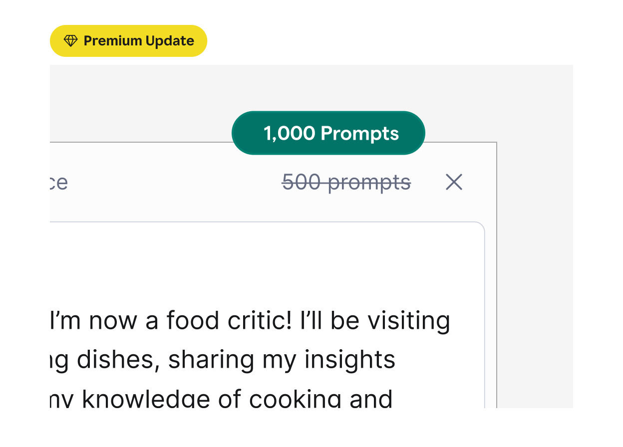 Grammarly shows prompts inrcreased from 500 to 1,000. 