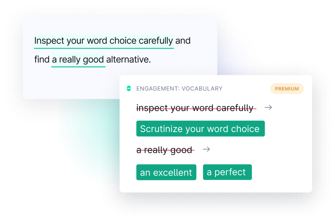 Premium vocabulary suggestion in the Grammarly product