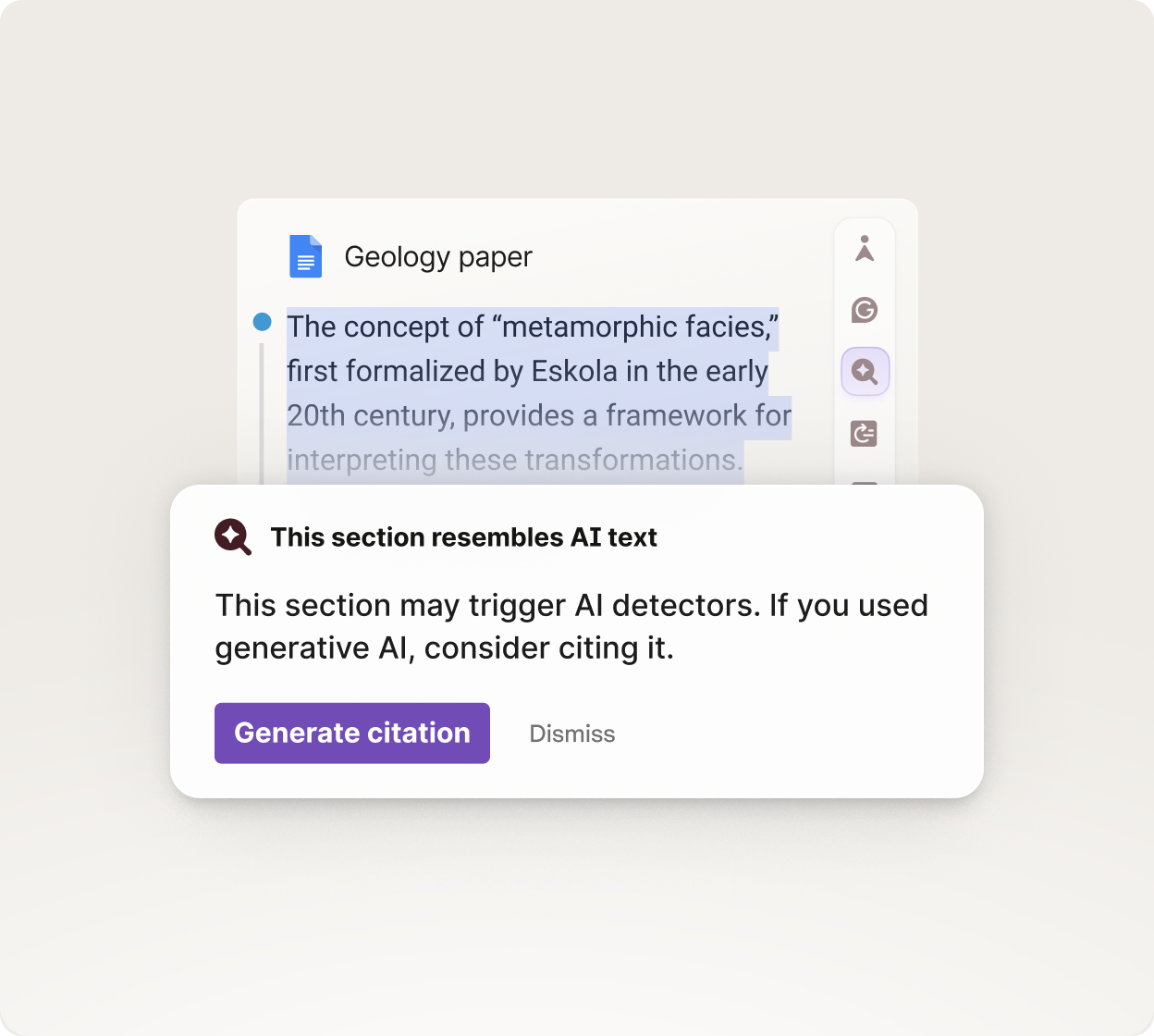Superhuman Go flagging that a section of a Geology paper resembles AI text