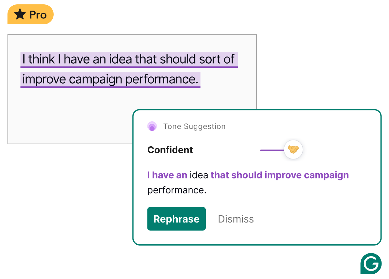 Graphic representing Grammarly's tone suggestion capabilities, indicating adjustments for appropriate tone in writing.