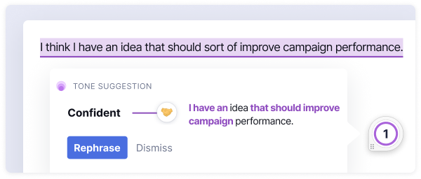 Showing a tone suggestion in the Grammarly product