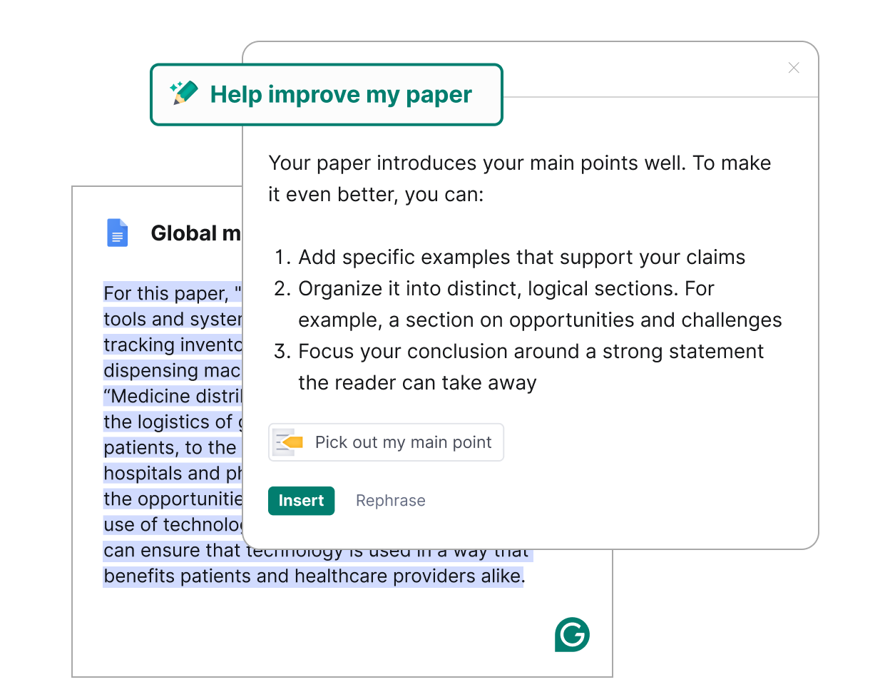 Grammarly helps improve your paper with new ideas