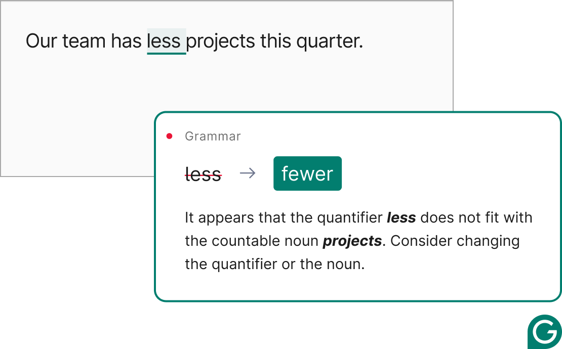 Grammarly suggesting a grammar edit on some text