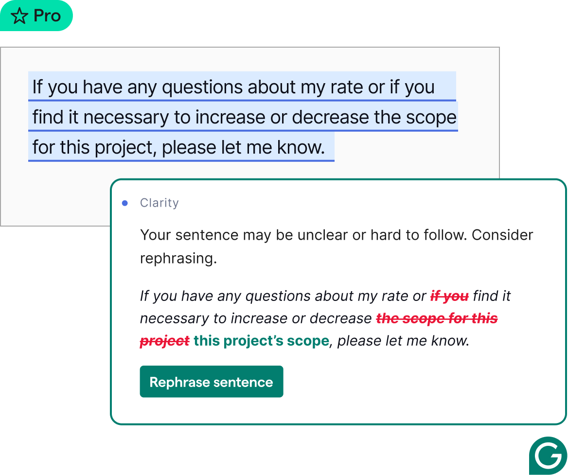 Grammarly suggests rephrasing your sentence for clarity