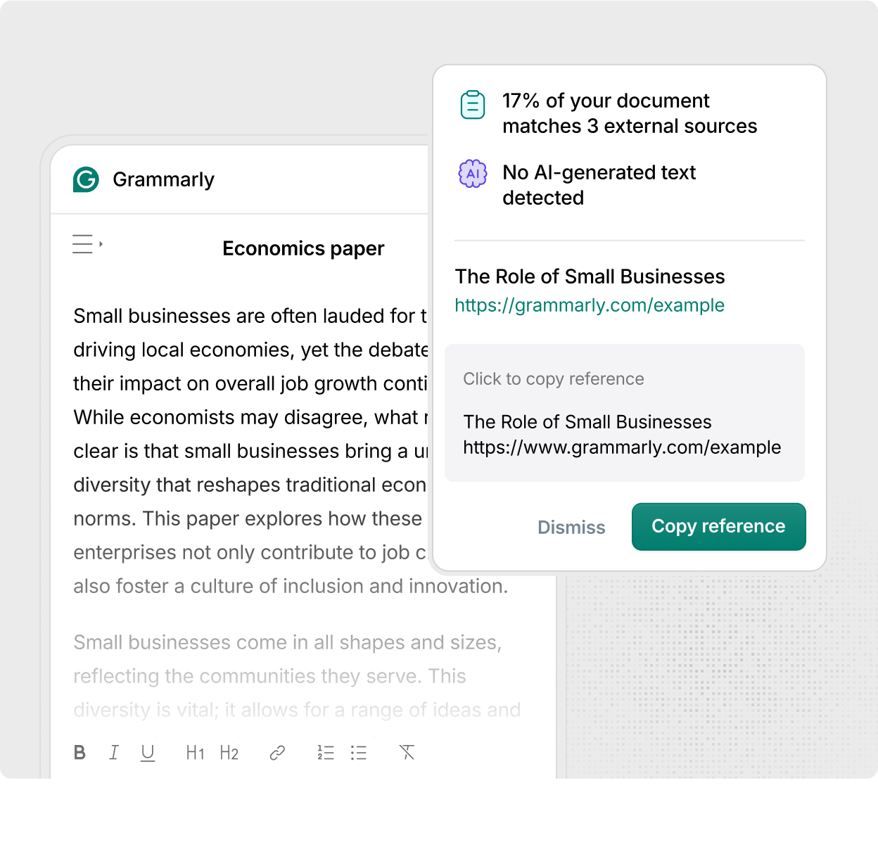 Grammarly detecting level of plagiarism on an Economics paper