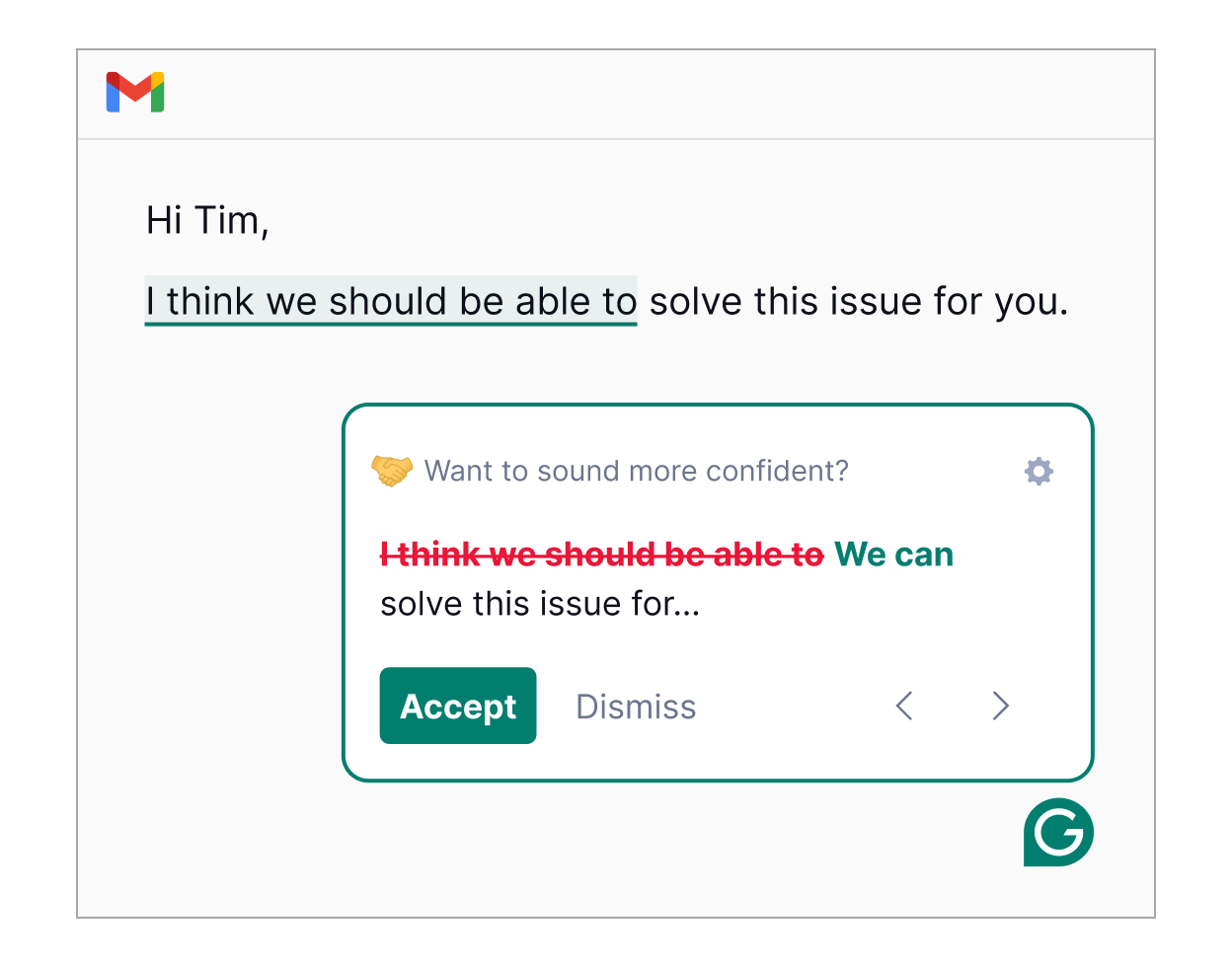Tone suggestion to sound more confident in Gmail