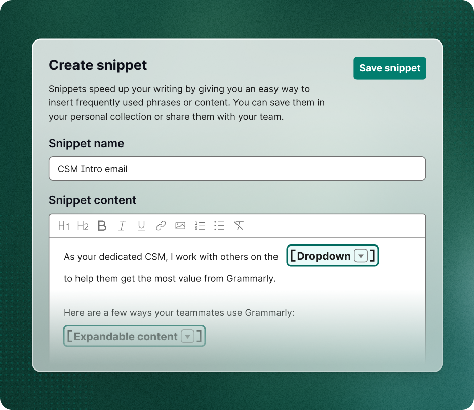 Create snippet example