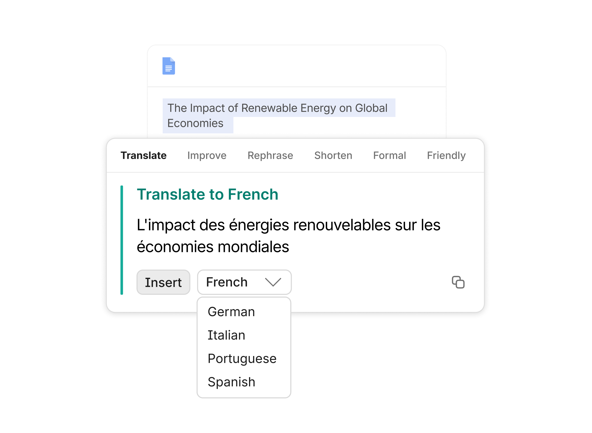 Translate to French product example
