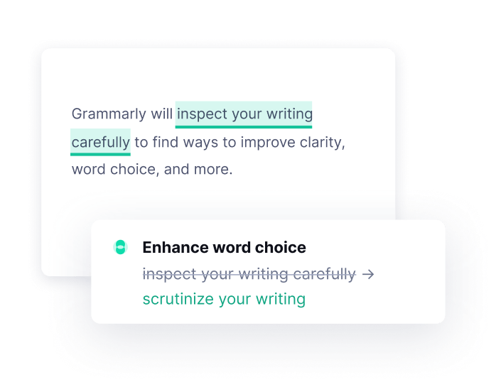 Grammarly suggestion box recommends enhancing word choice in your text.