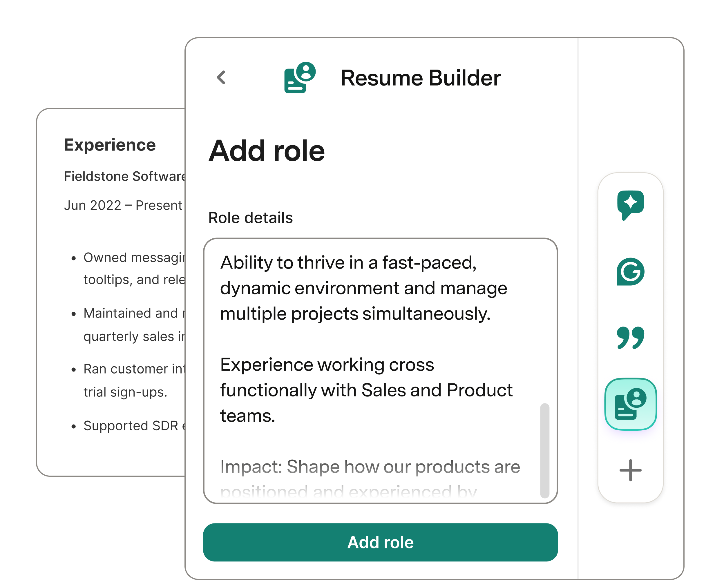 Resume builder adapting resume to a role