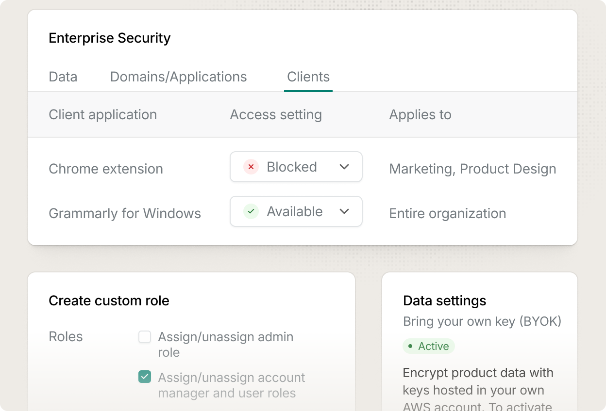 A view of Grammarly admin settings