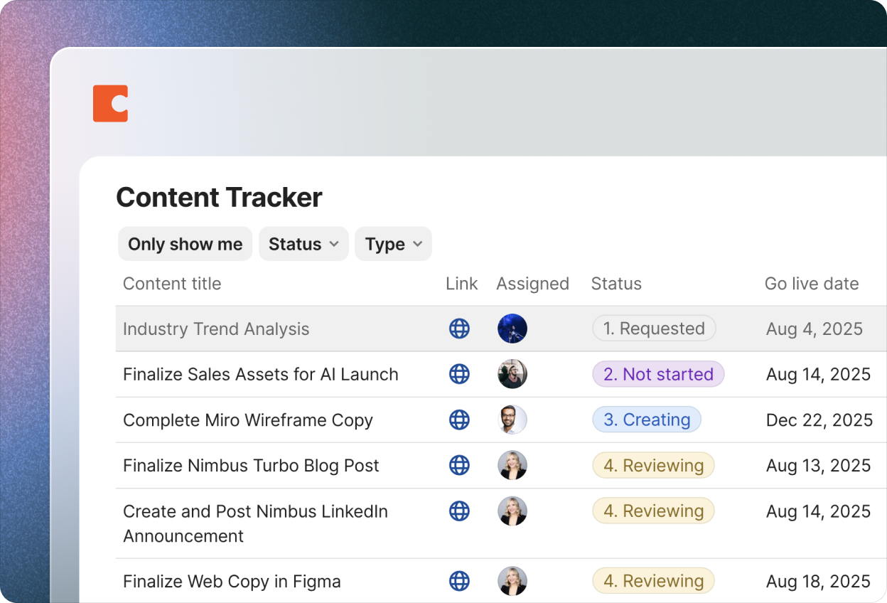 Content tracker Coda product example