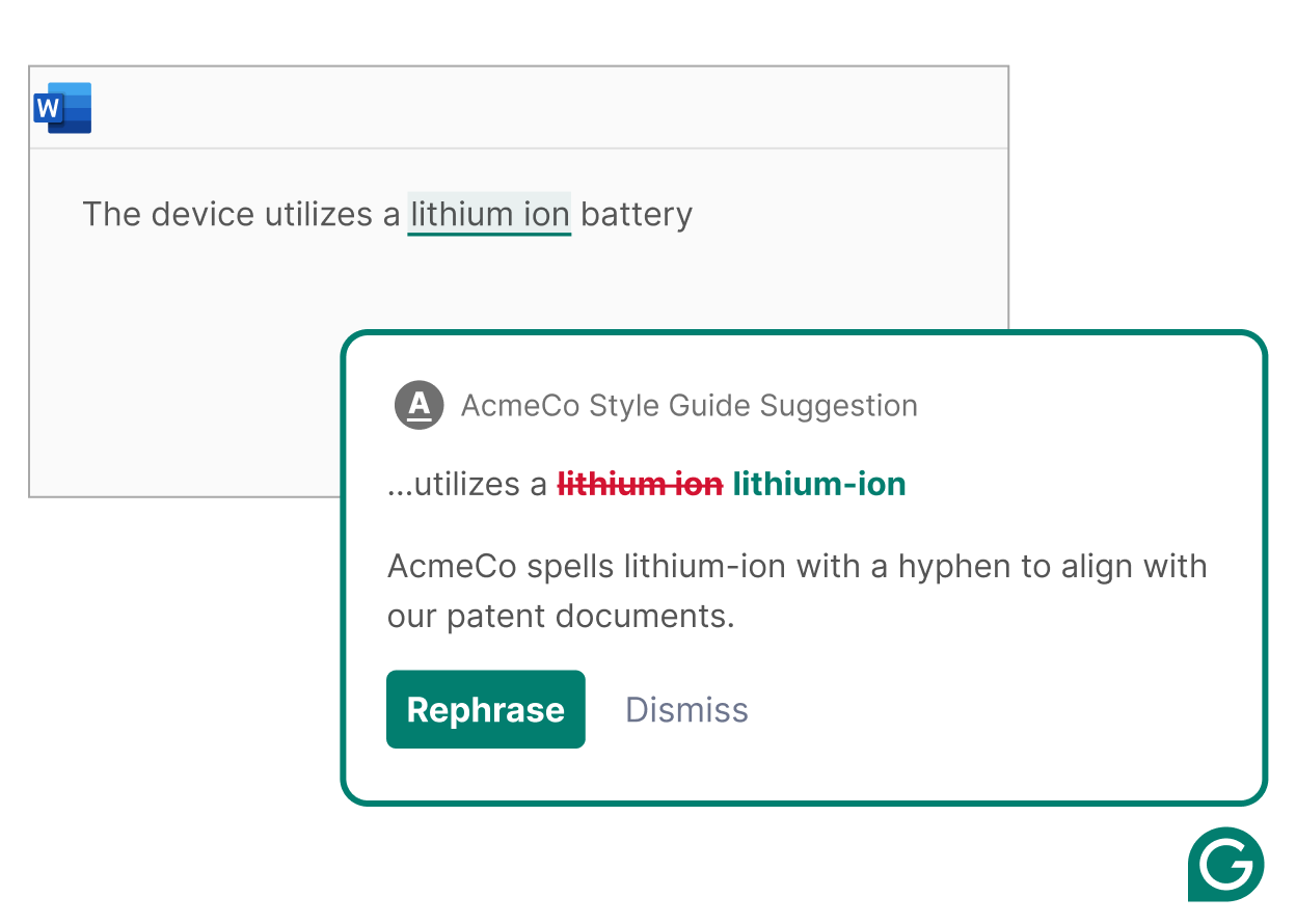 Style guide suggestion from Grammarly to ensure AcmeCo is on brand