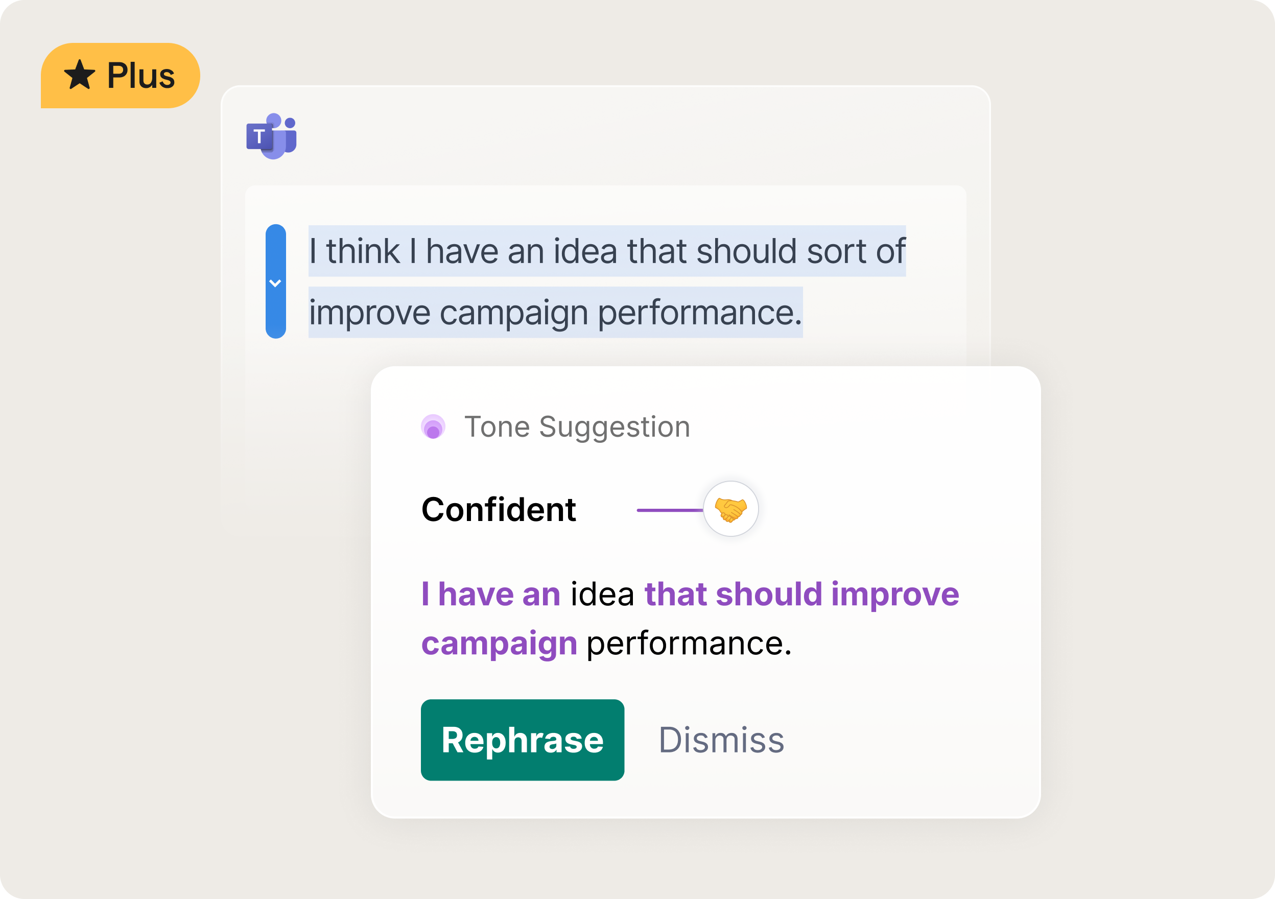 Grammarly Plus providing a tone suggestion