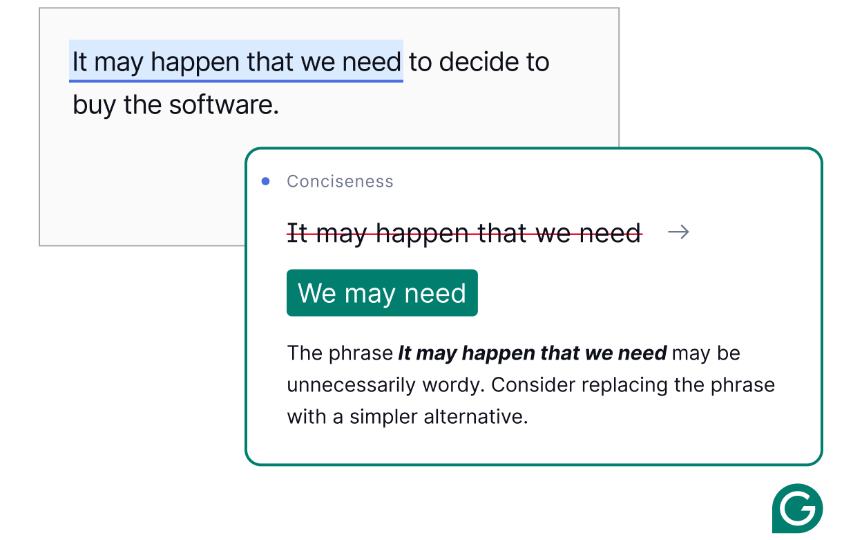 Grammarly edits your text for conciseness.