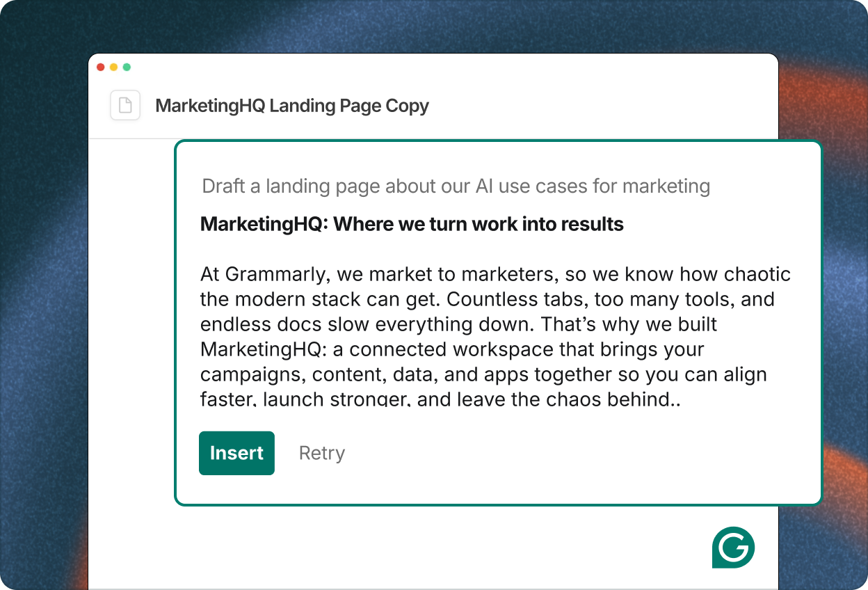 MarketingHQ Landing Page Copy product example