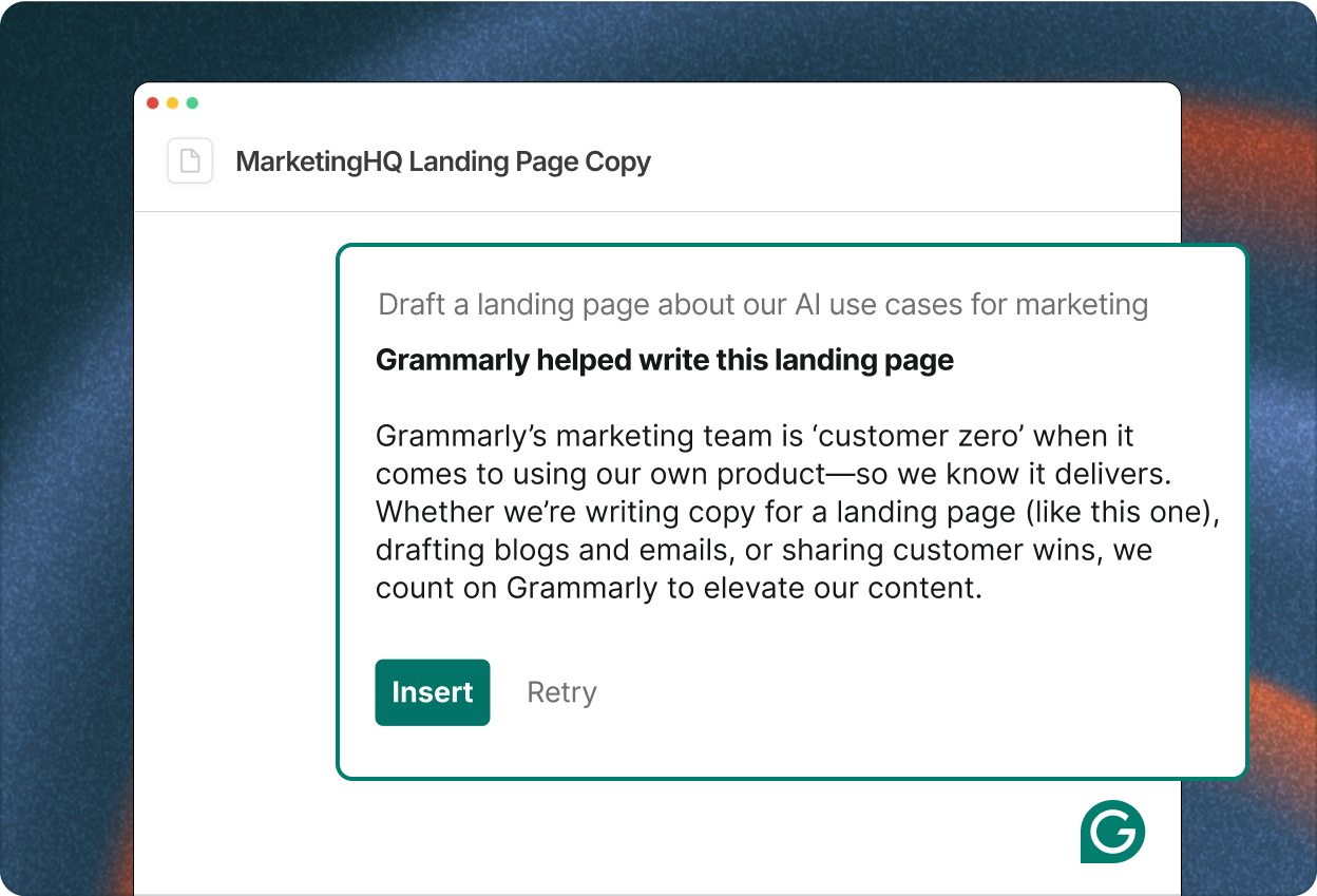 MarketingHQ Landing Page Copy product example