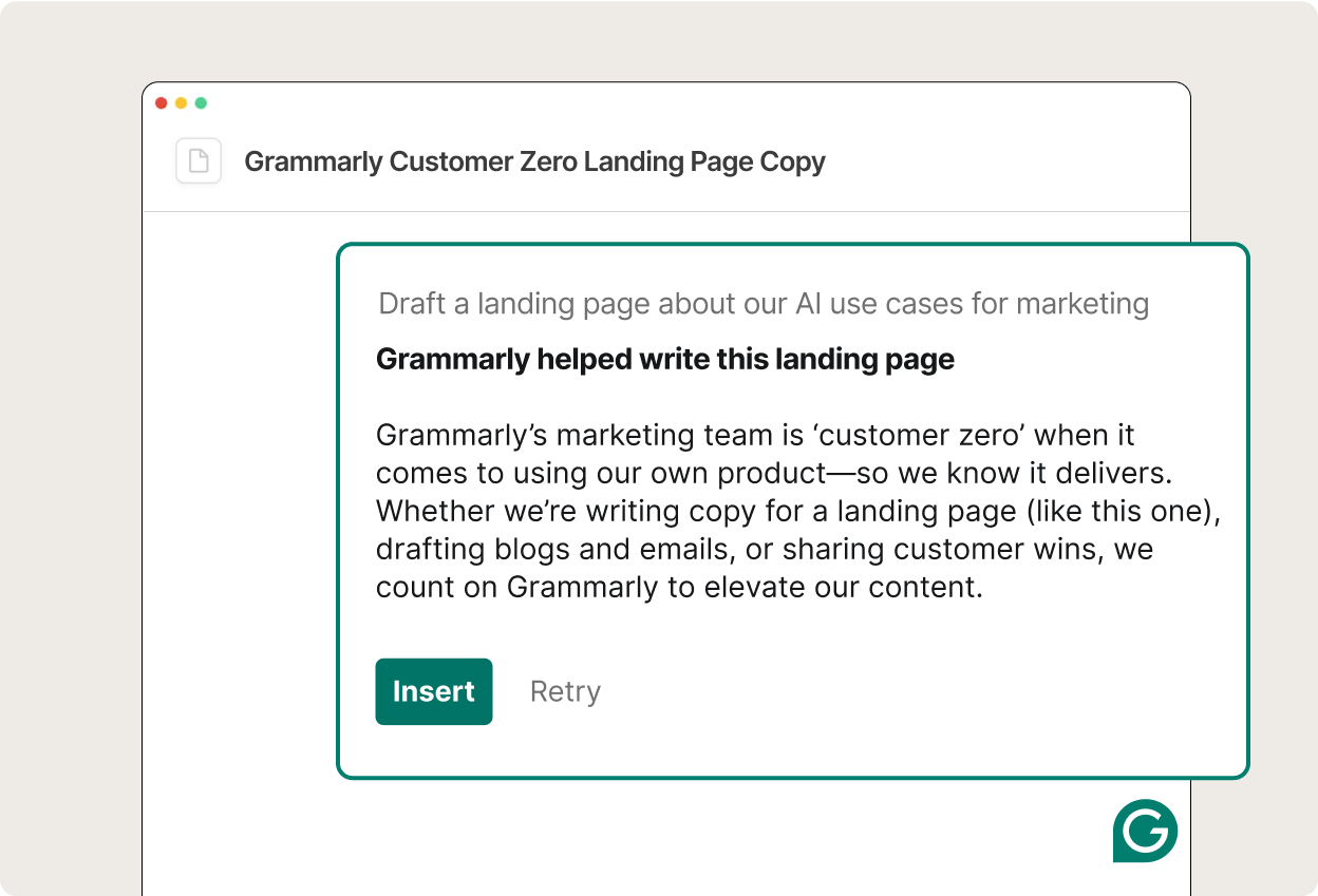 a Grammarly user drafting an AI landing page