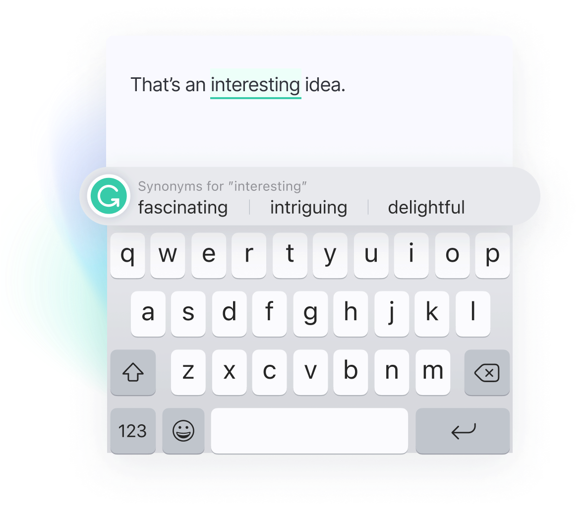 Example of how the Grammarly keyboard is used on a mobile device