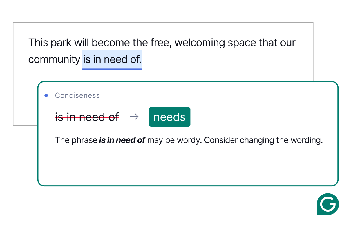 Grammarly suggests edits for conciseness.
